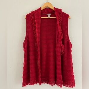 Chico's Rich Red Knit Sleeveless Cardigan
